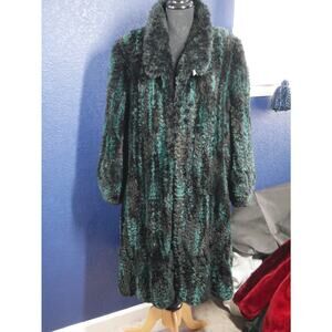 Gorgeous Paula Lishman Knitted Sheared Beaver Fur Swing Coat Jacket Teal Black